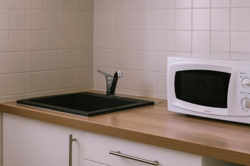 a microwave sitting on a counter next to a sink at Creste E Mare in Ajaccio