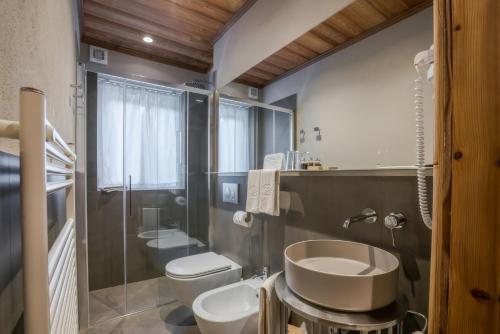 a bathroom with a sink and a toilet at B&B Residence Checrouit in Courmayeur