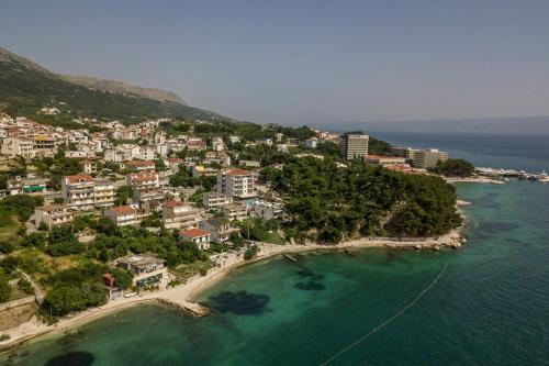 an aerial view of a town on the beach at Sea view APARTMENT PEPE in Podstrana