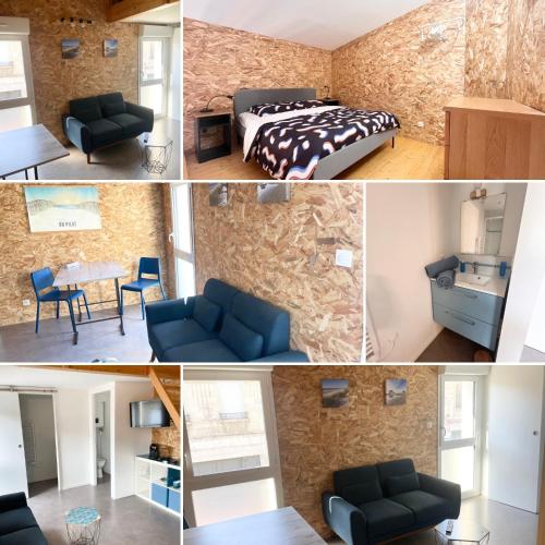 une chambre avec un lit, une table et des chaises dans l'établissement Cocon Urbain Mezzanine, à Talence