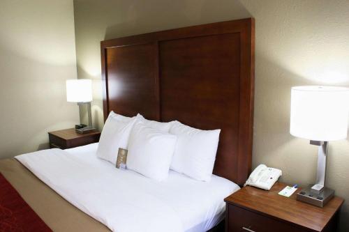 a hotel room with a bed and a telephone at Comfort Inn Ellensburg in Ellensburg
