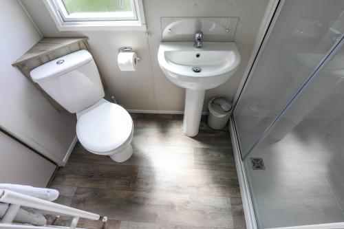 a small bathroom with a toilet and a sink at Tehidy Holiday Park in Illogan