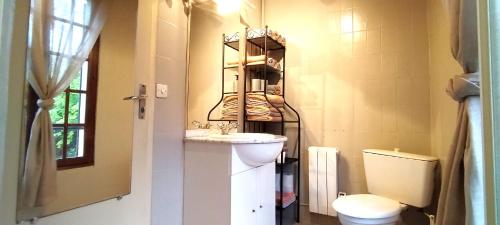 a bathroom with a toilet and a sink at Lotena in Aignerville