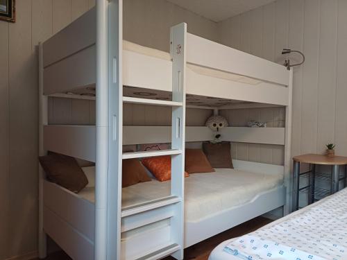 a bedroom with two bunk beds and a table at Bei Mayer's in Ringsheim