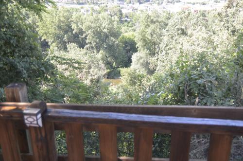 a wooden deck with a view of a forest at CAMPING DE BESALU in Besalú