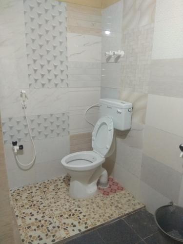 a bathroom with a toilet and a shower at Ashok Home Stay in Hampi