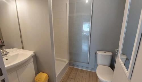 une salle de bain avec une douche, des toilettes et un lavabo dans l'établissement STUDIO TERRASSE OCEAn, à La Rochelle