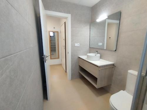 a bathroom with a sink and a mirror and a toilet at Aurora in Vinaròs
