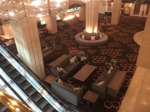 an overhead view of the lobby of a hotel at Hotel Grand Terrace Toyama in Toyama