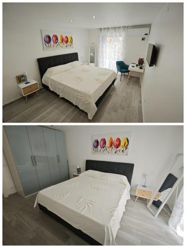 two pictures of a bedroom with a bed and a room with at Teresita in Monreale