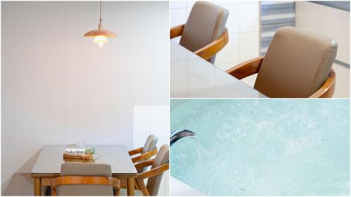 a dining room with a table and chairs at Yeosu View Foret Pension in Yeosu