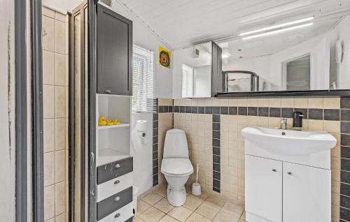 a small bathroom with a toilet and a sink at Awesome Home In Skibby With Wifi in Skibby