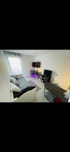 un salon avec un lit et une chaise dans l'établissement Studio Aix en Provence, à Aix-en-Provence