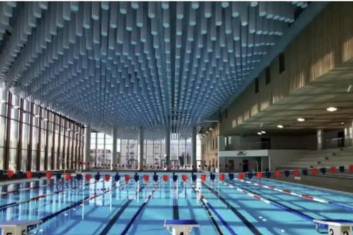 une grande piscine avec un grand plafond dans l'établissement Modern Stylish Secure 2BR Near Paris private Parking, à Rueil-Malmaison