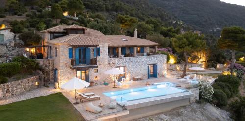 an aerial view of a house with a swimming pool at Casa Picimenti Zakynthos Marathias Swimming Pool Ground Floor Villa in Marathias