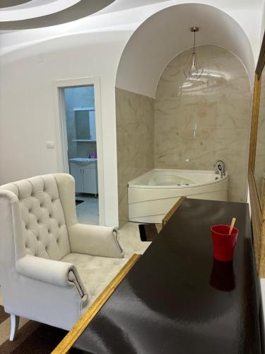 a living room with a chair and a tub at VILLA MILENA in Kotor