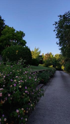 a path with flowers on the side of a park at Il Casale Del Sogno in Ardea