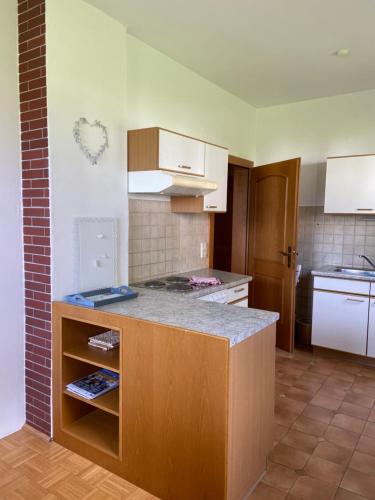 a kitchen with a counter top in a room at Ferienwohnung Familie Kampl in Frauenstein