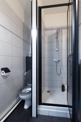 une salle de bain avec douche et toilettes dans l'établissement Le 107 CARCA !, à Carcassonne