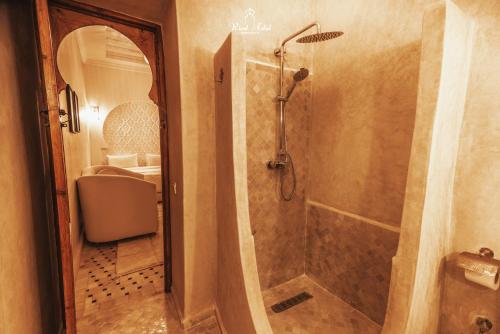 a bathroom with a shower and a toilet and a sink at Riad Aslal in Marrakech