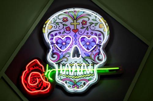 a day of the dead lighted skull clock at London Backpackers Youth Hostel 18 - 35 Years Old Only in London