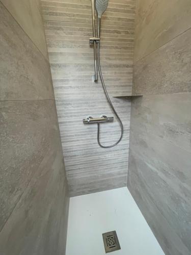 eine Dusche mit Duschkopf in einem Badezimmer in der Unterkunft La chambre de Baucis in Tours