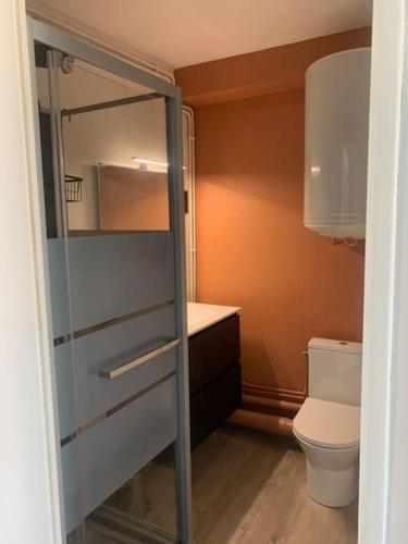 une petite salle de bain avec toilettes et lavabo dans l'établissement Studio-centre-ville, à Saint-Nazaire