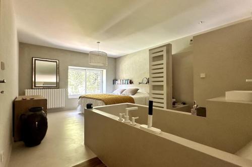 une chambre avec un lit et un lavabo dans l'établissement Villa Majorelle, à Dijon