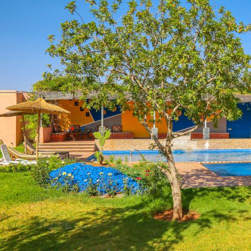 a tree in a yard next to a swimming pool at Villa Kasbah in Marrakech
