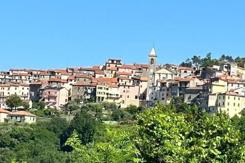 a group of buildings on a hill with trees at Casa Vacanze Nonna Papera near Cinque Terre in Bolano