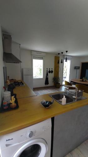 a kitchen with a washing machine in a kitchen at L'atelier, Dépendance à la campagne in Teulat
