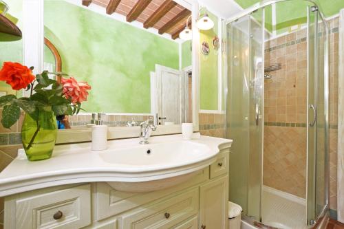 a bathroom with a sink and a shower at Da Maria - Happy Rentals in Murlo
