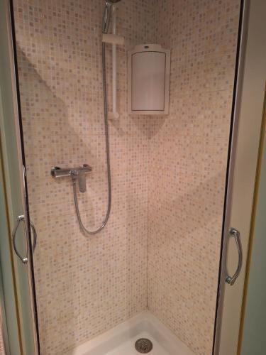 une salle de bain avec une douche avec un lavabo et des toilettes dans l'établissement appartement Velodrome-Borely, à Marseille