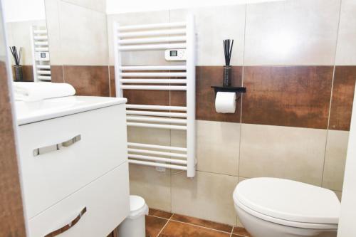 une salle de bain avec toilettes et lavabo dans l'établissement Cosy Thiers - Hypercentre - Wifi, à Avignon