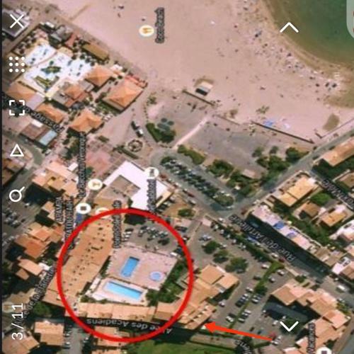 carte d'une ville à cercle rouge dans l'établissement Appartement climatisé Le cap d'Agde, au Cap d'Agde