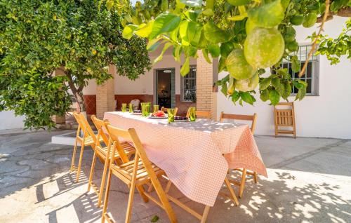 une table et des chaises assises sous un arbre dans l'établissement Cozy Home In Villanueva Del Río Y M, à Villanueva del Río y Minas