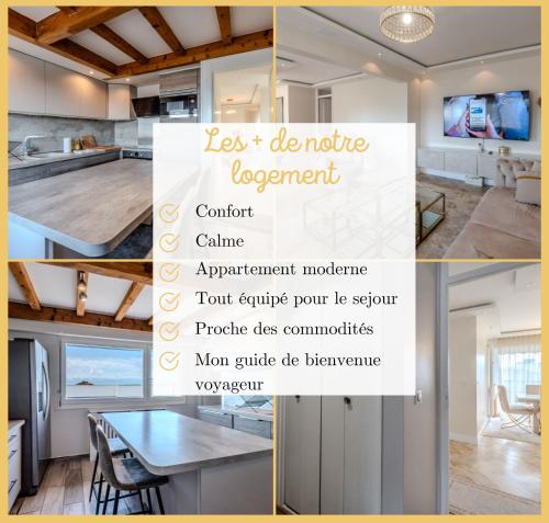 un collage de photos d'une cuisine et d'une salle à manger dans l'établissement Chez Ami I T3 I Annemasse, à Annemasse