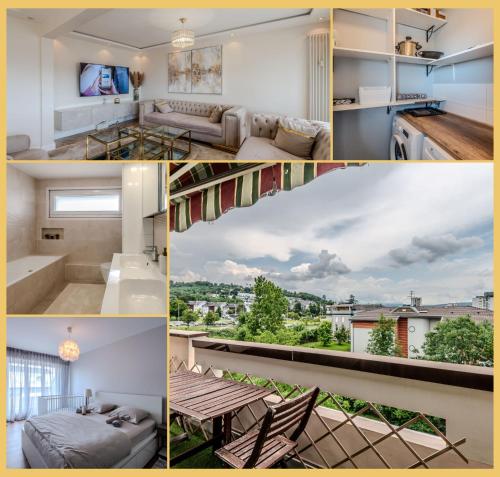 un collage de photos d'un salon dans l'établissement Chez Ami I T3 I Annemasse, à Annemasse