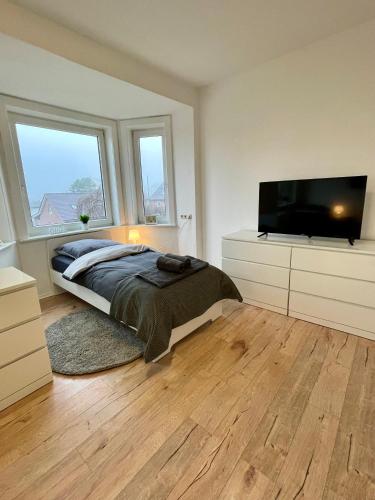 TV a/nebo společenská místnost v ubytování Moderne Monteurswohnungen in zentraler Lage in Bad Bramstedt