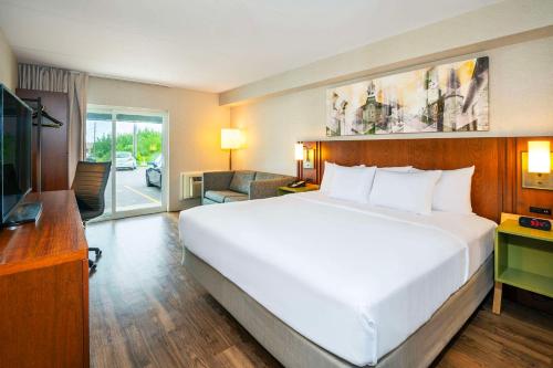 a hotel room with a large bed and a television at Comfort Inn in Newmarket