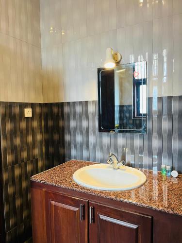 a bathroom with a sink and a mirror at Hotel Blue Bird in Negombo