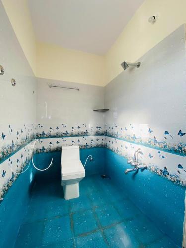a bathroom with a toilet in a pool of water at coorg mist greens in Madikeri