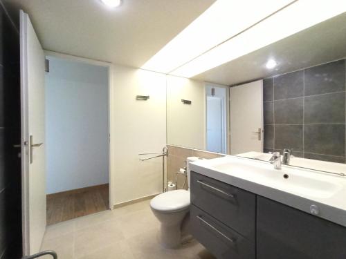 une salle de bain avec toilettes, lavabo et miroir dans l'établissement Quai André Citroen - Paris 15, à Paris