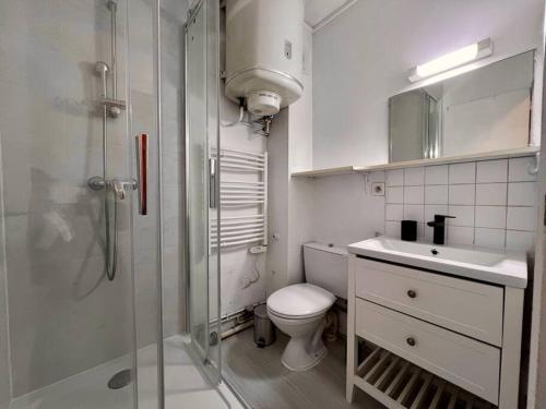 une salle de bain avec une douche, des toilettes et un lavabo dans l'établissement Studio 1 personne Au pied de la Citadelle, à Besançon