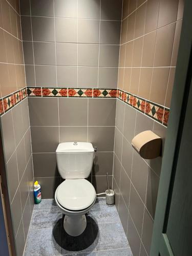 a small bathroom with a white toilet in a room at Maison Indépendante CHELLES , Paris Disney Proche JO 2024 Vaires sur Marne est a 10 minutes de Chelles des épreuves Olympique de canoé kayac 2 chambres in Chelles