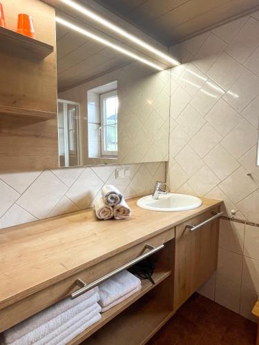 a bathroom with a sink and a mirror at Knirschenhof in Windischgarsten