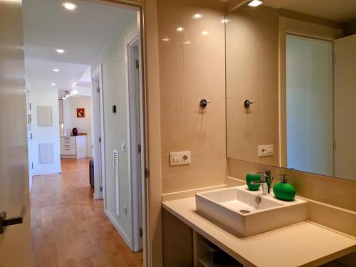 a bathroom with a sink and a mirror at Apartamento Lliris Atico in L'Estartit
