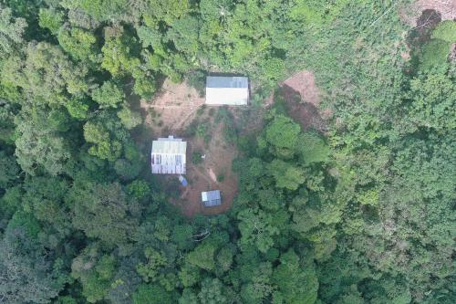 an aerial view of a house in the forest at Cabañas eco lógicas mu'ü in Loreto Mocagua