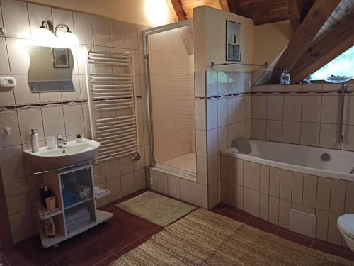 Koupelna v ubytování Apartman egy Makovecz Imre tervezte házban