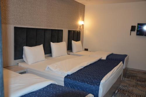 a hotel room with two beds and a tv at MyFlower 3 Hotel in Erbil